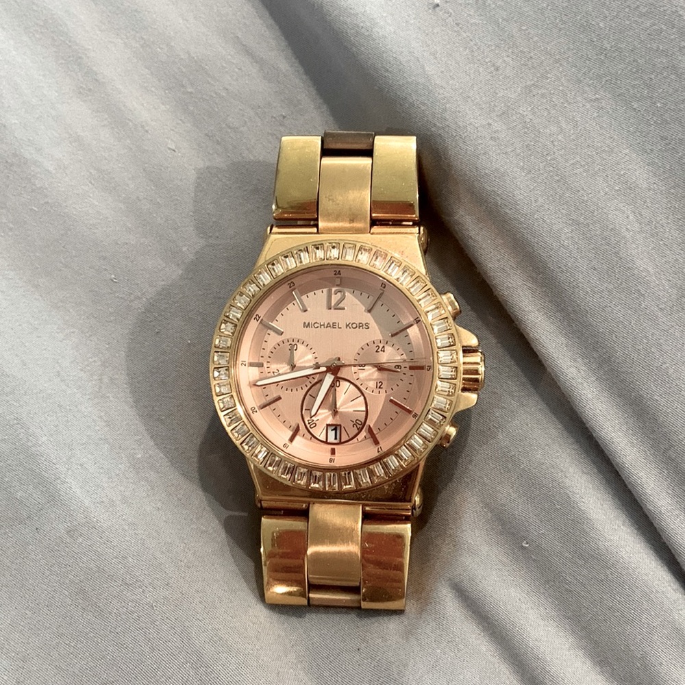 Michael Kors rose gold watch with rhinestones